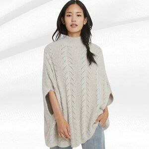 Akemi + Kin Anthropologie Cable Knit Poncho Sweater Cream Beige One Size OS